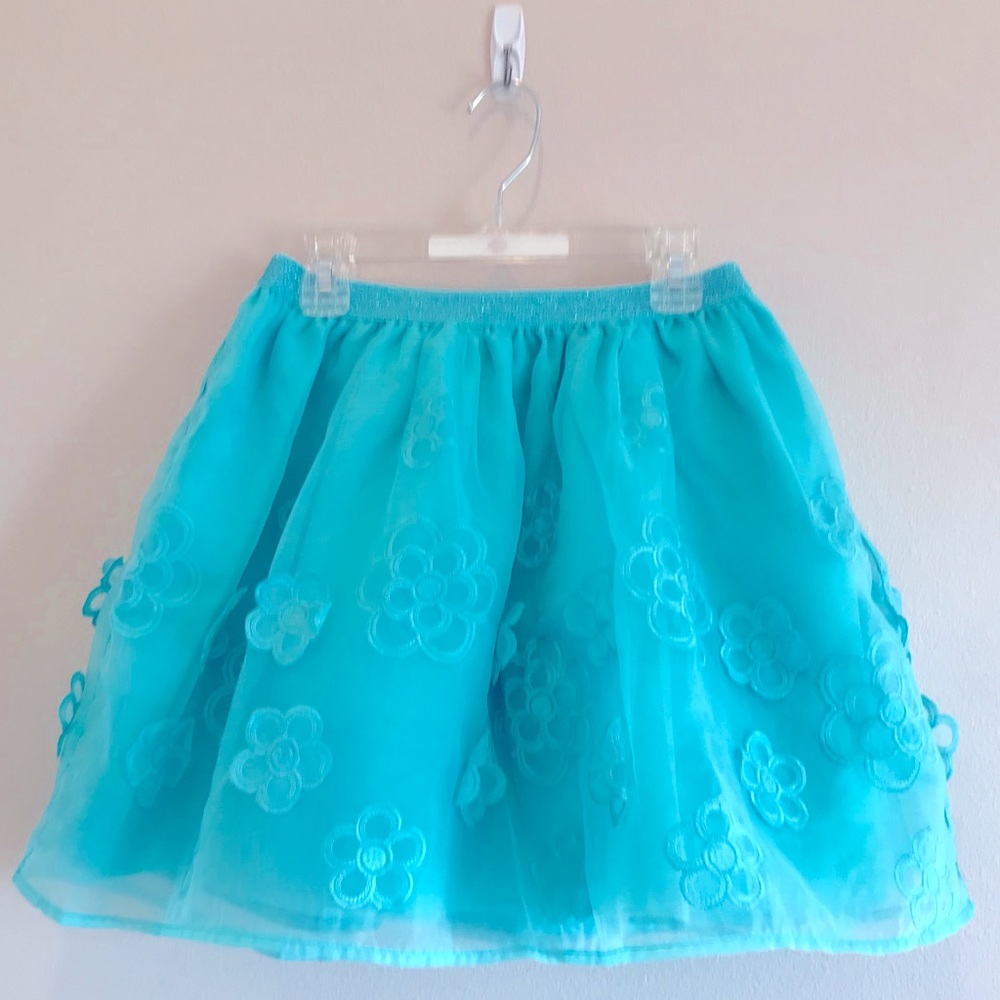 Floral Aqua-Blue Skirt w/ mesh fabric